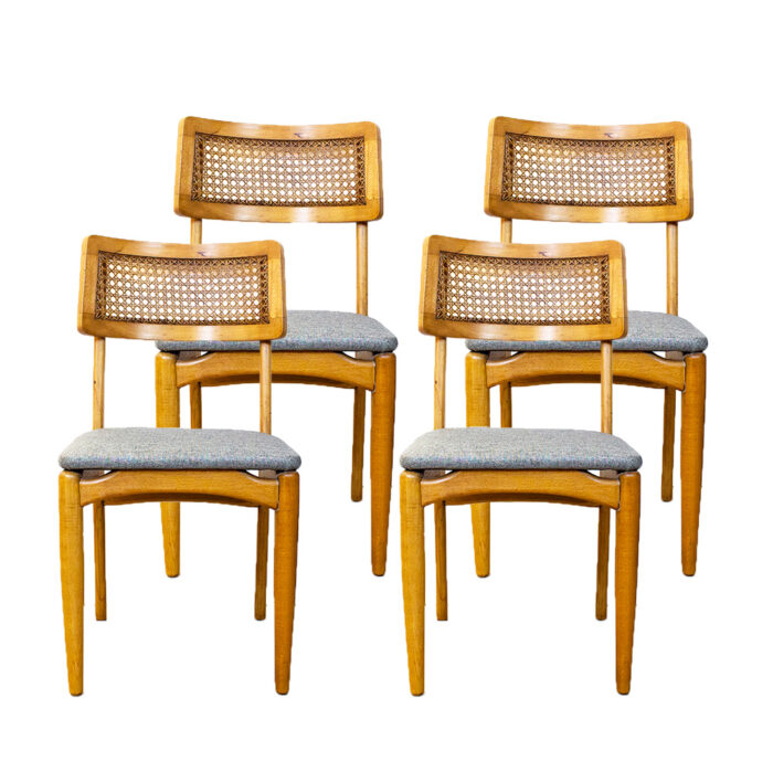 Mid Century Chairs with Wicker Back set of 4